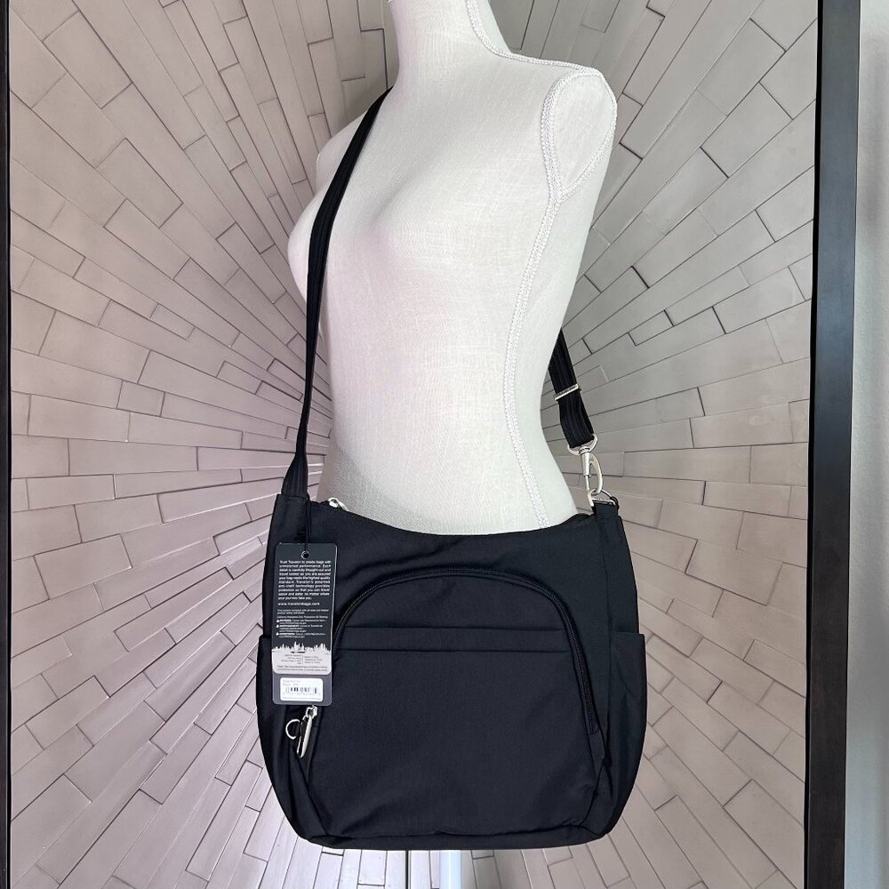 Travelon Black Crossbody Travel Bag with Bottle Holder NWOT